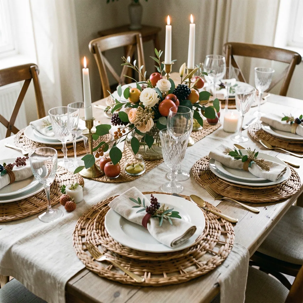 Luxurious table setting with linens
